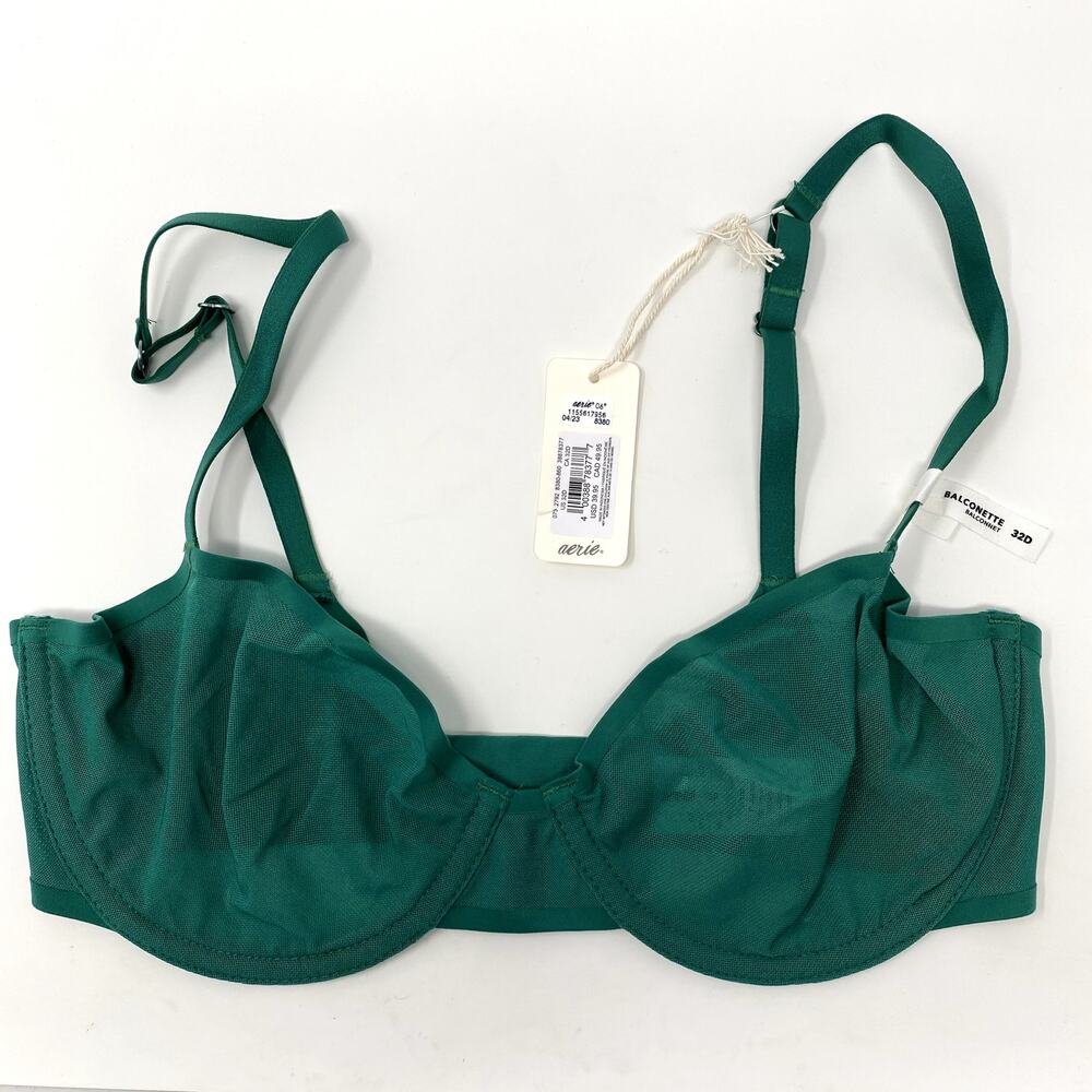 NEW Aerie Smoothez Forest Green Mesh Unlined Wired Balconette Bra 32D